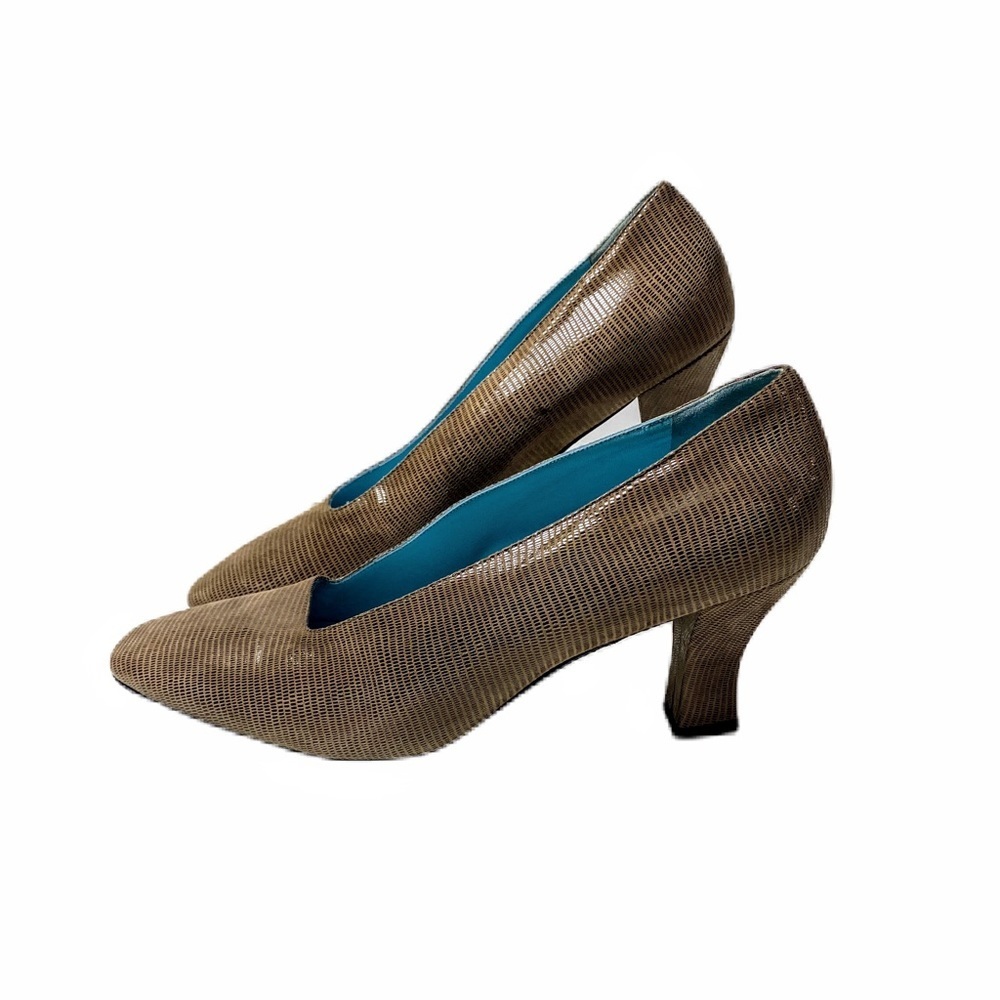 Theirry Rabotin Womens Suede Embossed Pumps Size 40 Metallic Brown Made in Italy - Picture 6 of 15